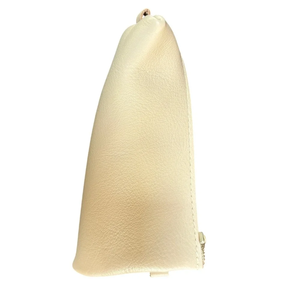 Portland Leather Goods Triangle Makeup Pouch Bone Cream Leather Cosmetic Bag NEW